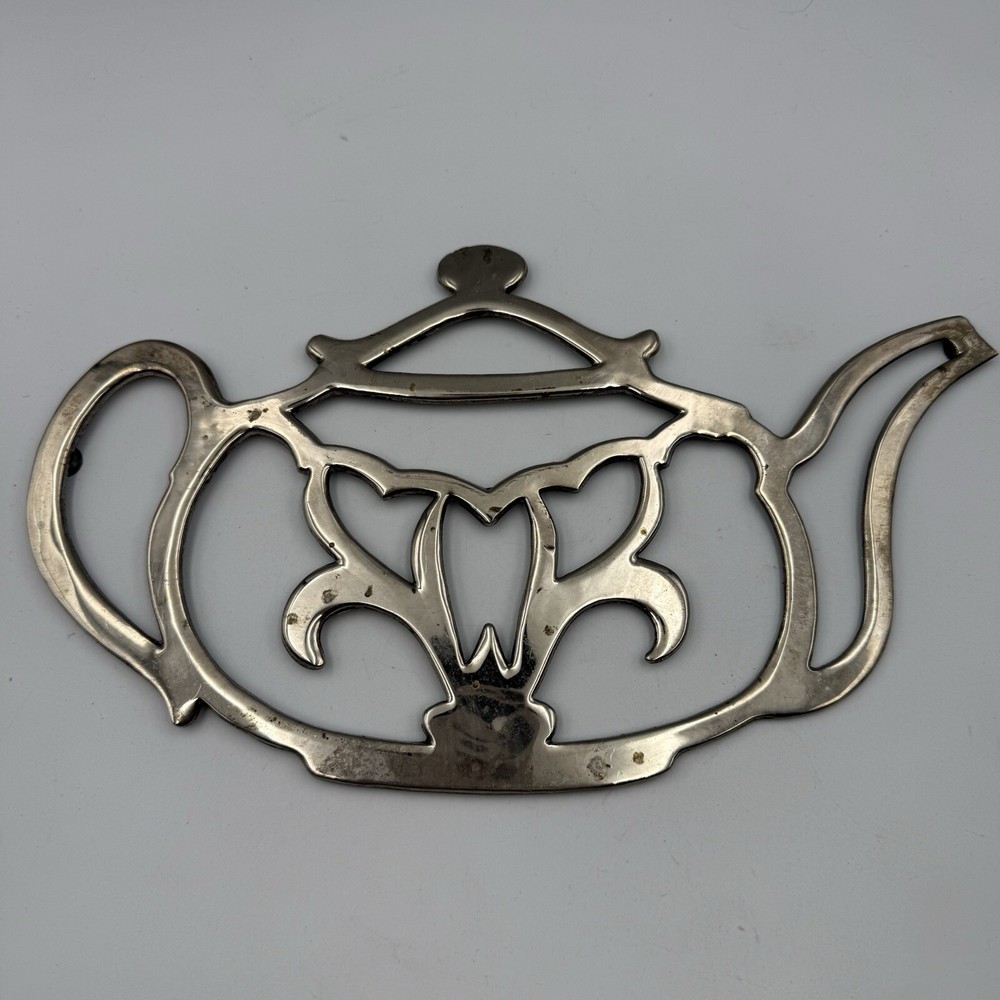 VTG TEAPOT SHAPE TRIVET SILVER PLATED TEA POT-FLAWS