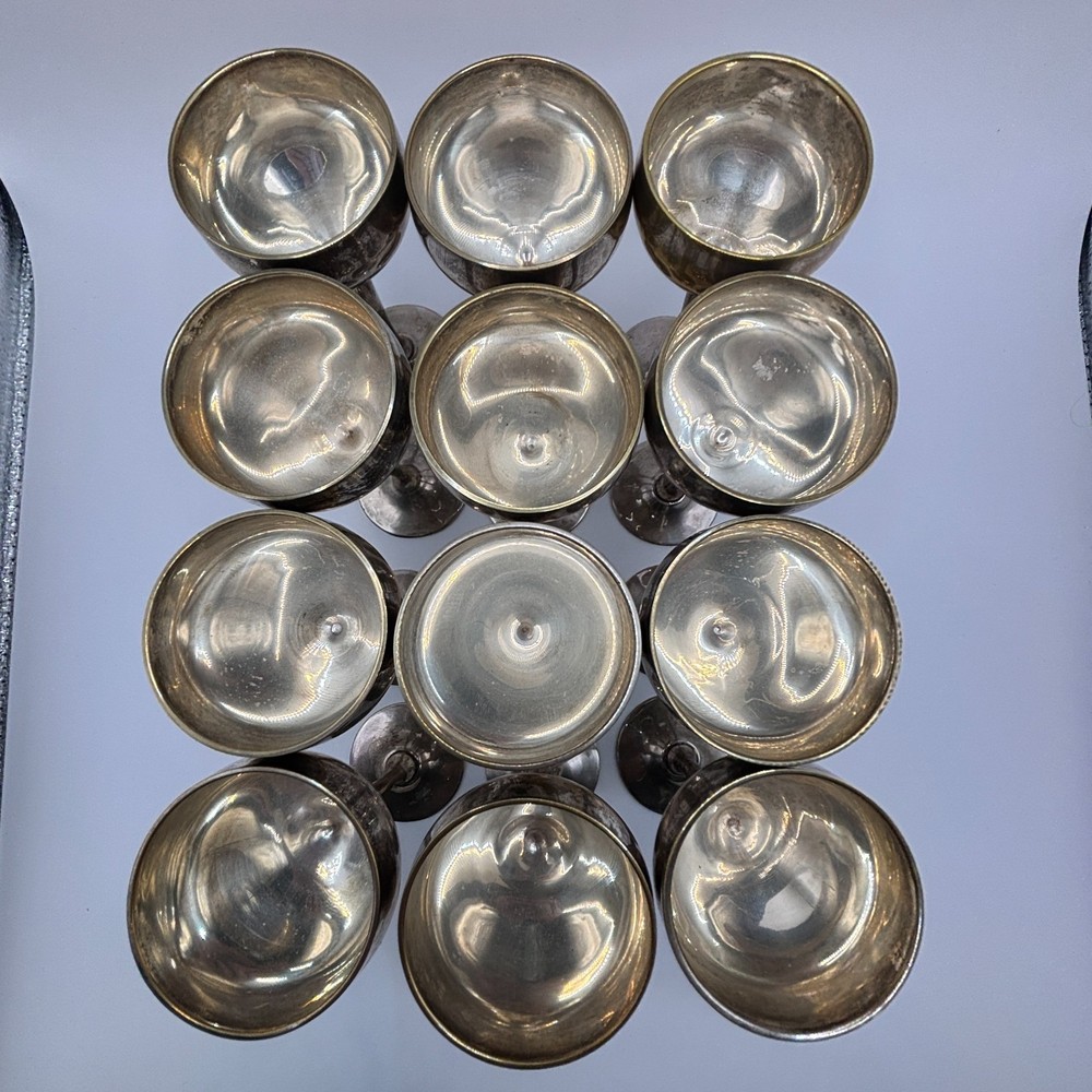 Set of 12 Vintage Leonard Silver Co. EPNS Silverplated Wine Goblets