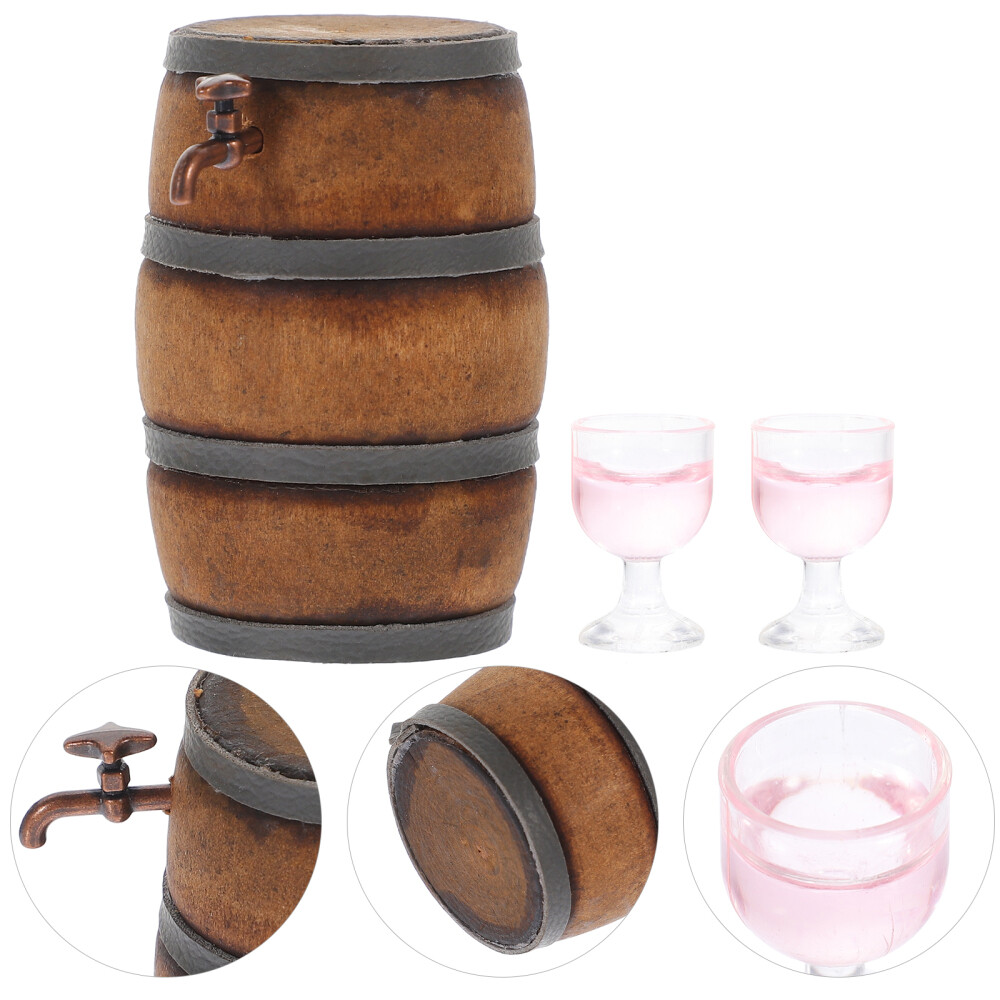 Mini Wine Barrel Set Miniature Restaurant Accessories Tiny House