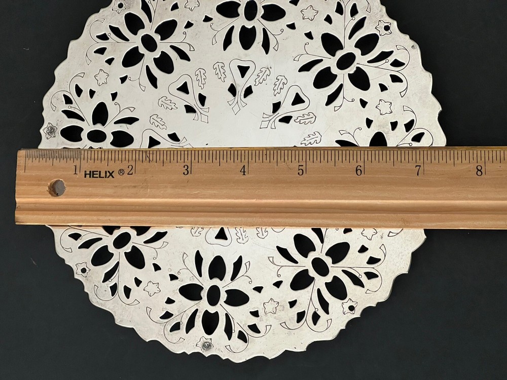 Raimond Italy Silverplate Footed Trivet Hot Plate Cut Pattern 7.5" Vintage