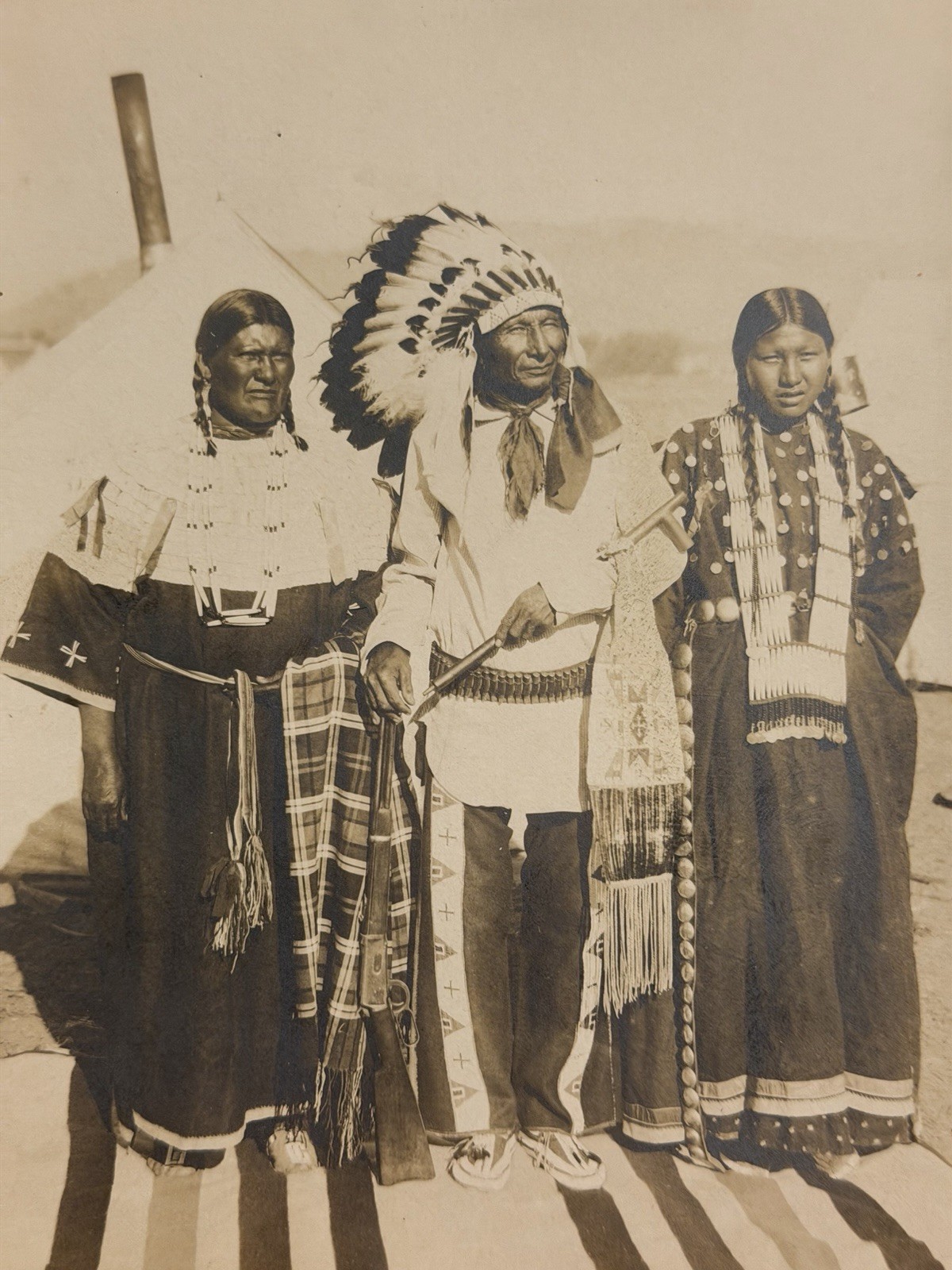 Antique Native American Indian Photograph Titled: "Jack Sits Poor, & Family"