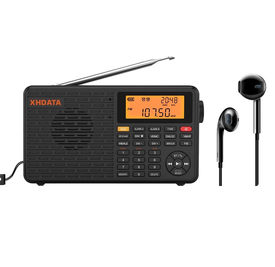 XHDATA D109WB Portable Digital Radio FM/MW/LW/SW Bluetooth Global Band Earphone