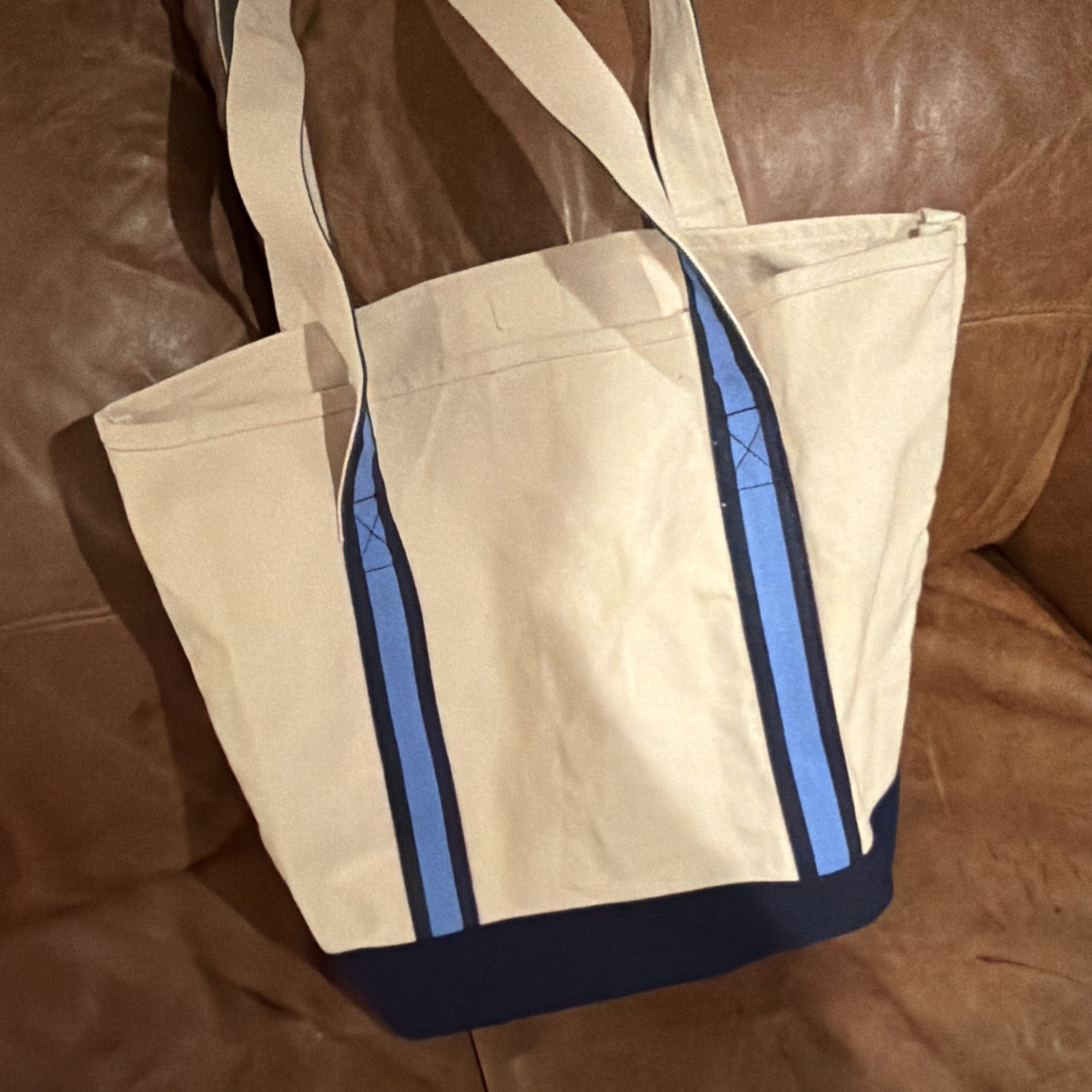 Walt Disney World LARGE Canvas Tote Bag Embroidered 19x16” Navy Light Blue Cream