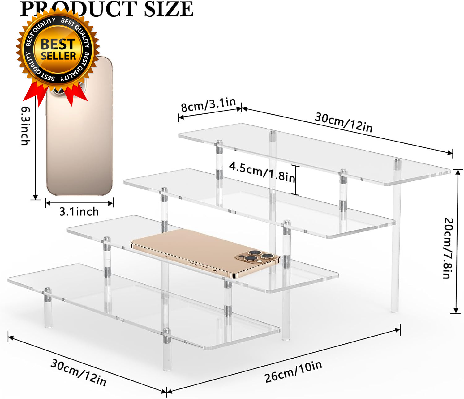 Acrylic Display Riser Stand Shelf Clear 4 Tier Cupcake Stand Perfume Display