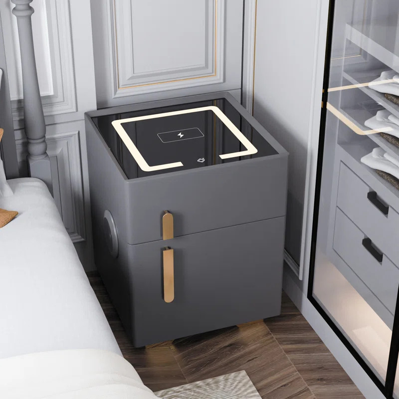 Dark Gray Smart Nightstand | Safe, Wireless Charging, Light & Speaker