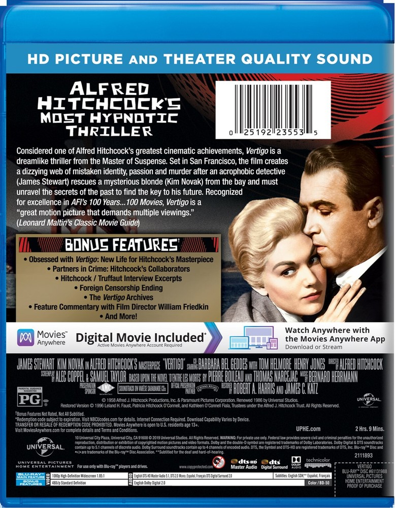Vertigo Blu-ray James Stewart NEW