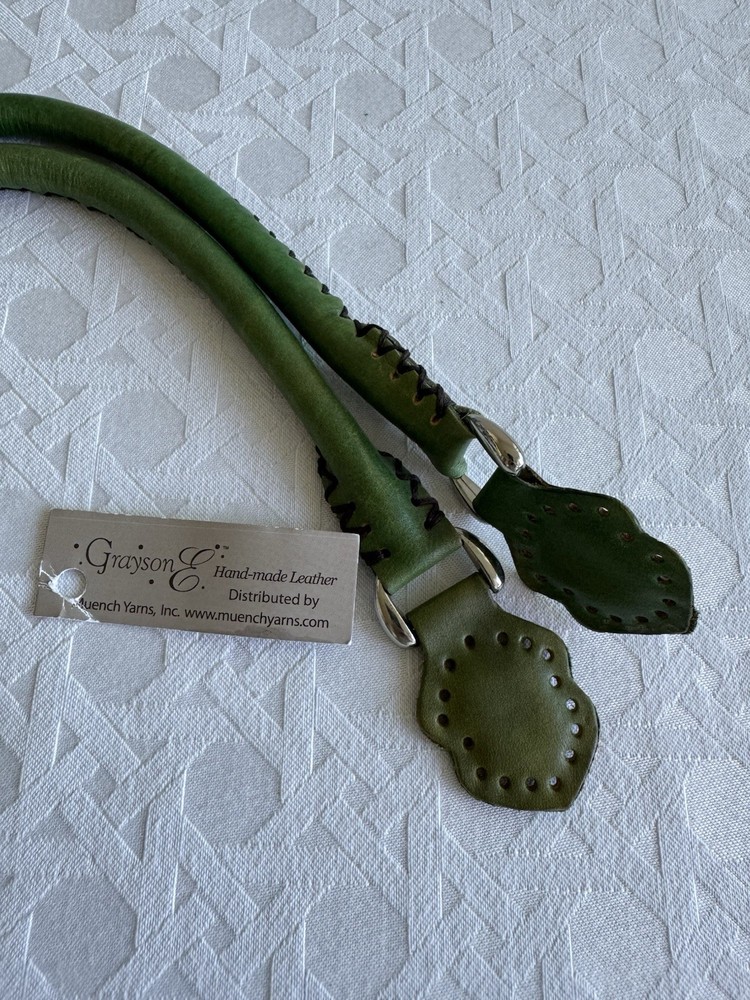 Grayson E Rolled Leather Purse Handles Small Green NEW