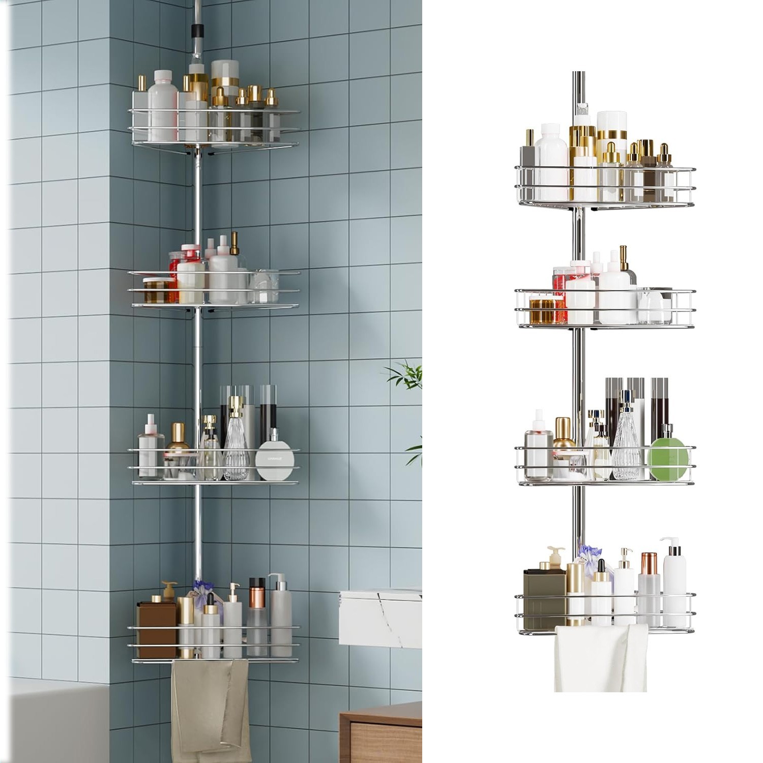 4 Tier Metal Rustproof Shower Corner Caddy Organizer for Bathroom Tension Pole
