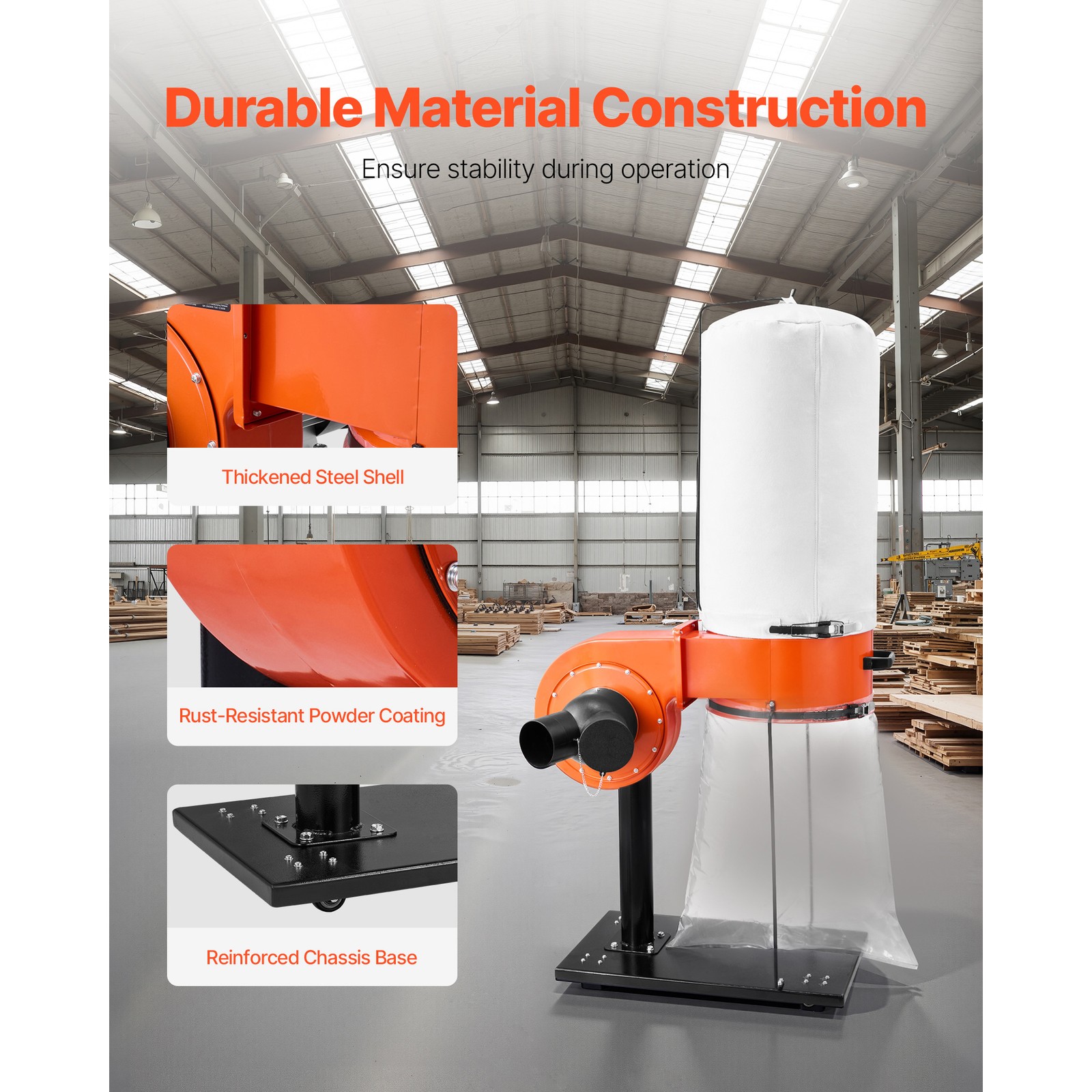 Uimoso 800 CFM Dust Collector with 2.5 Micron Filter and 3400 RPM Vortex Cone