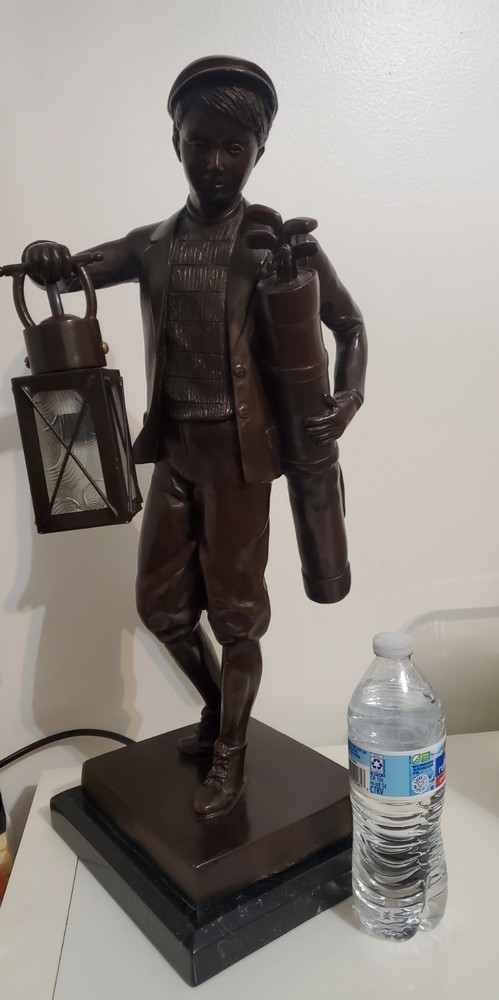 Bronze Boy Golfer Caddy Lantern Light Statue H 23"