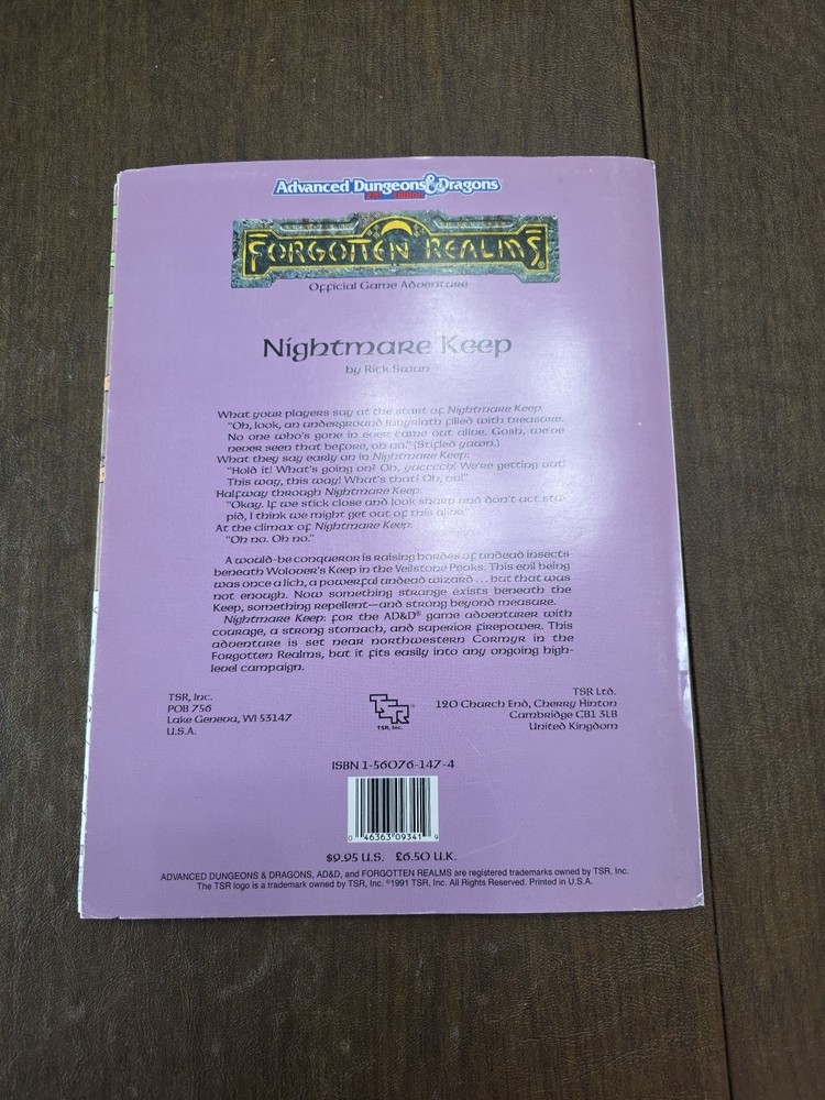 Advanced Dungeons & Dragons 2nd Edition Nightmare Keep + Map TSR FA2 9341 AD&D