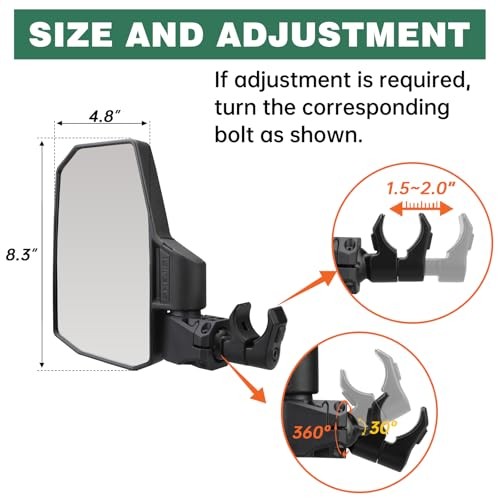 UTV Side Mirrors – Fits almost all UTVs (except full doors)，Compatible with
