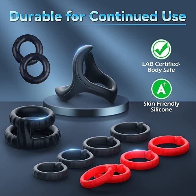 12PCS Cockring Set Silicone Erection Penis Ball Rings Adjustable Sex Toy For Men