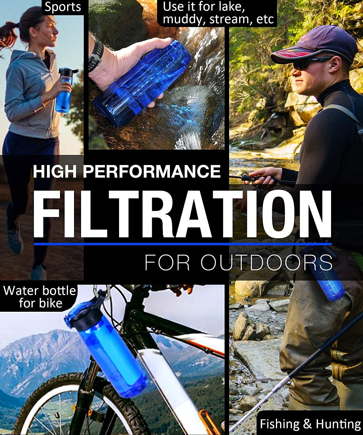 Water Filter Bottle|Personal Water Filter Straw|0.1μm Ultra-Filtration 4-Stage