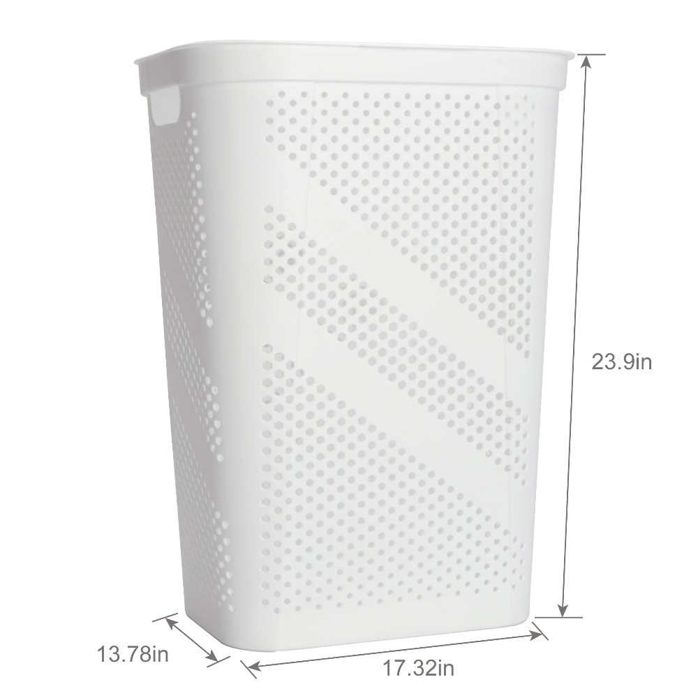 Plastic Hinged Lid Rectangular Laundry Hamper Basket with Lid White Storage Bin