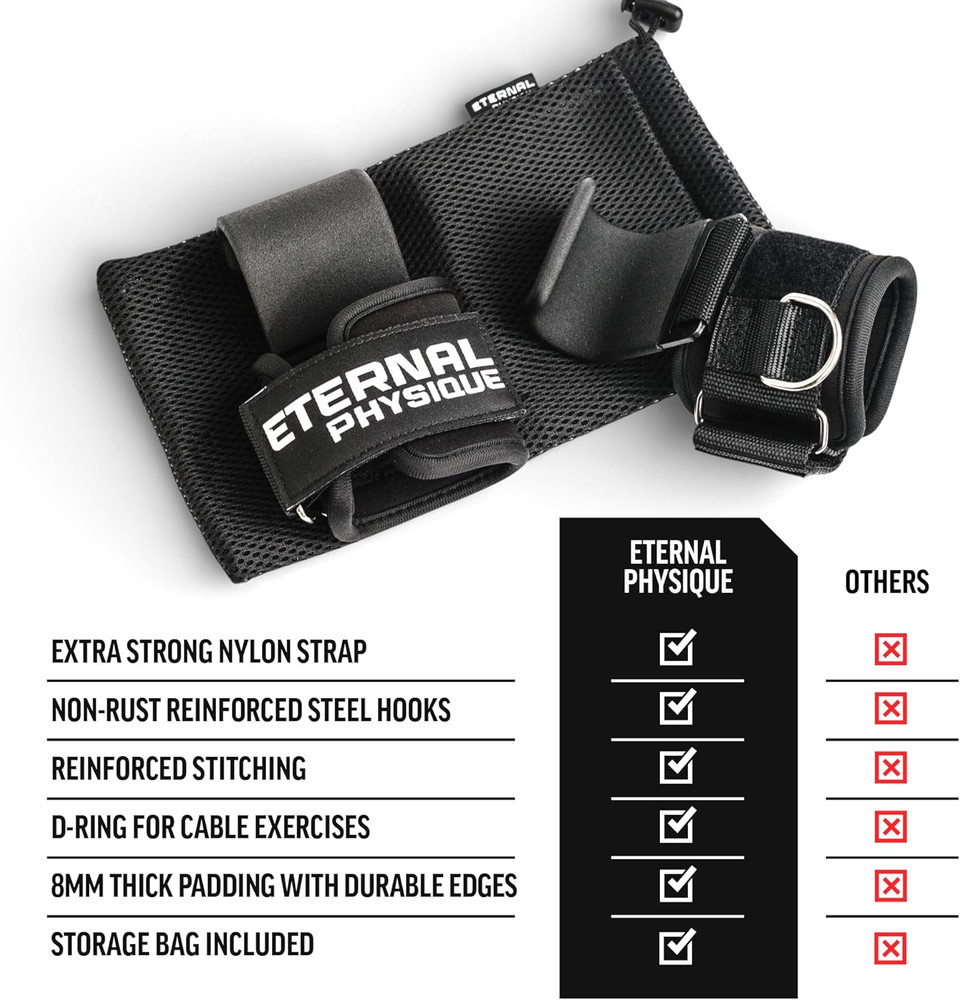 Weight Lifting Hooks (Pair) with D-Ring & Bag, Extra Strong- for Deadlifts, Pull