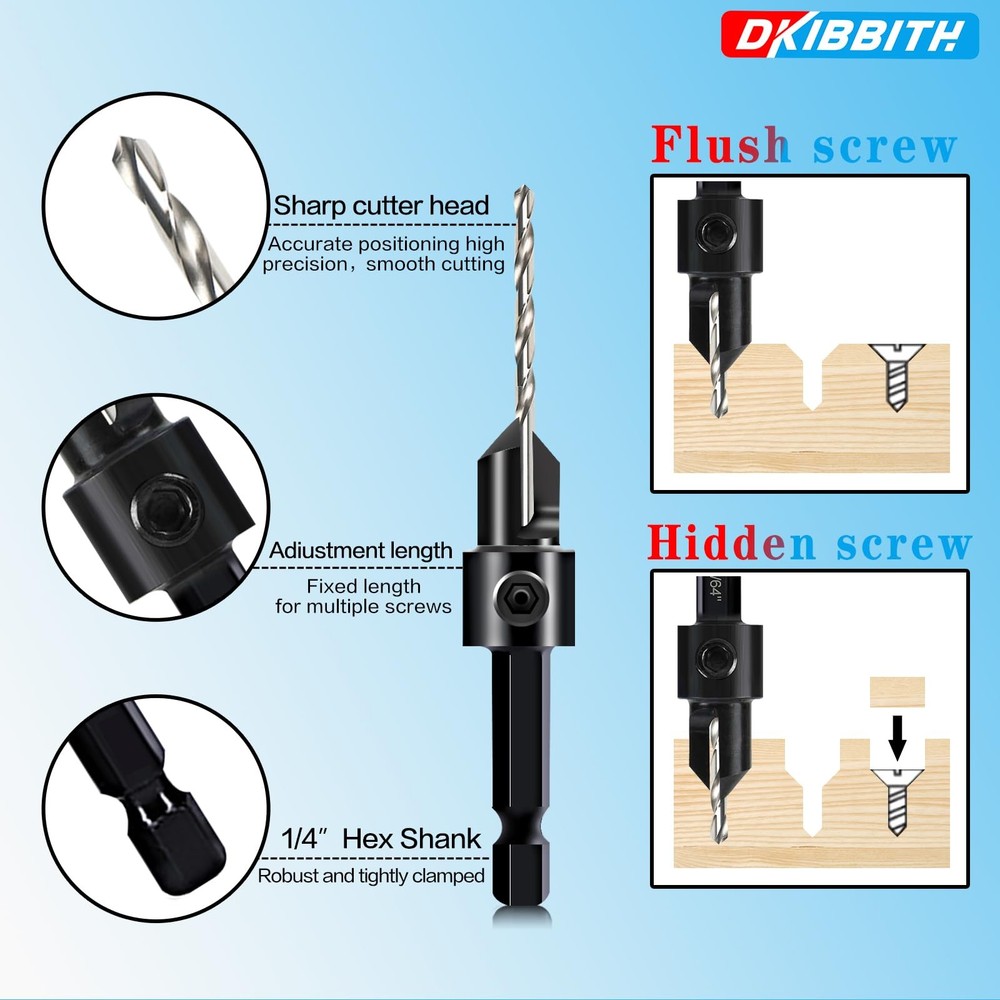 DKIBBITH 12-Piece Countersink Drill Bit Set with 12 Piece