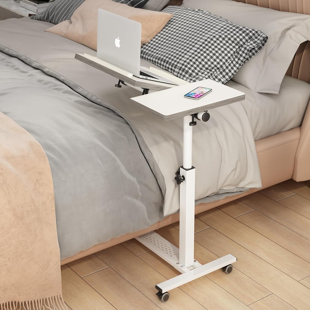 Over Bed Table W/ Wheels Adjustable Rolling Laptop Table Overbed Desk