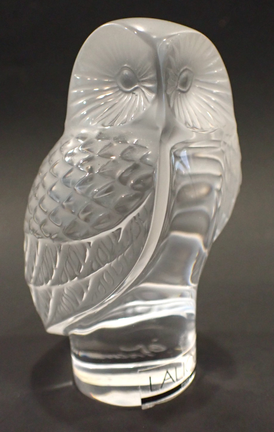Vintage Lalique France Crystal Owl Paperweight Figurine Original Sticker Signed