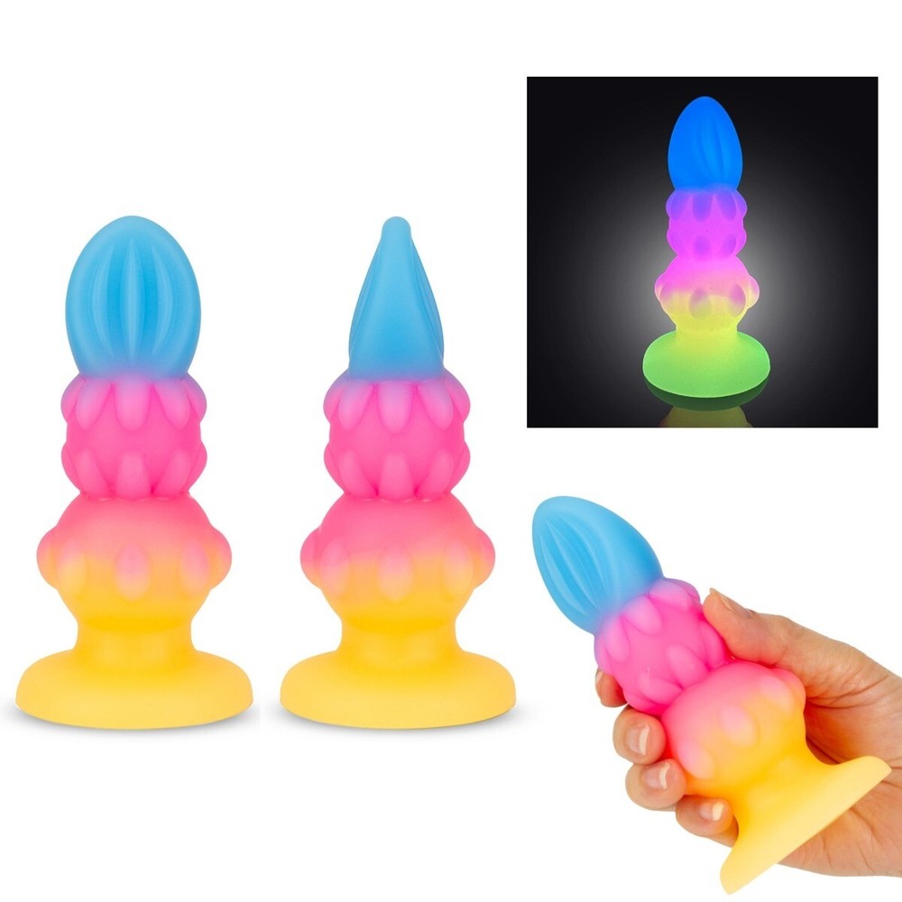 Glow in the Dark 5.5" Soft Squeezable Silicone Beaded Bumpy Anal Butt Plug