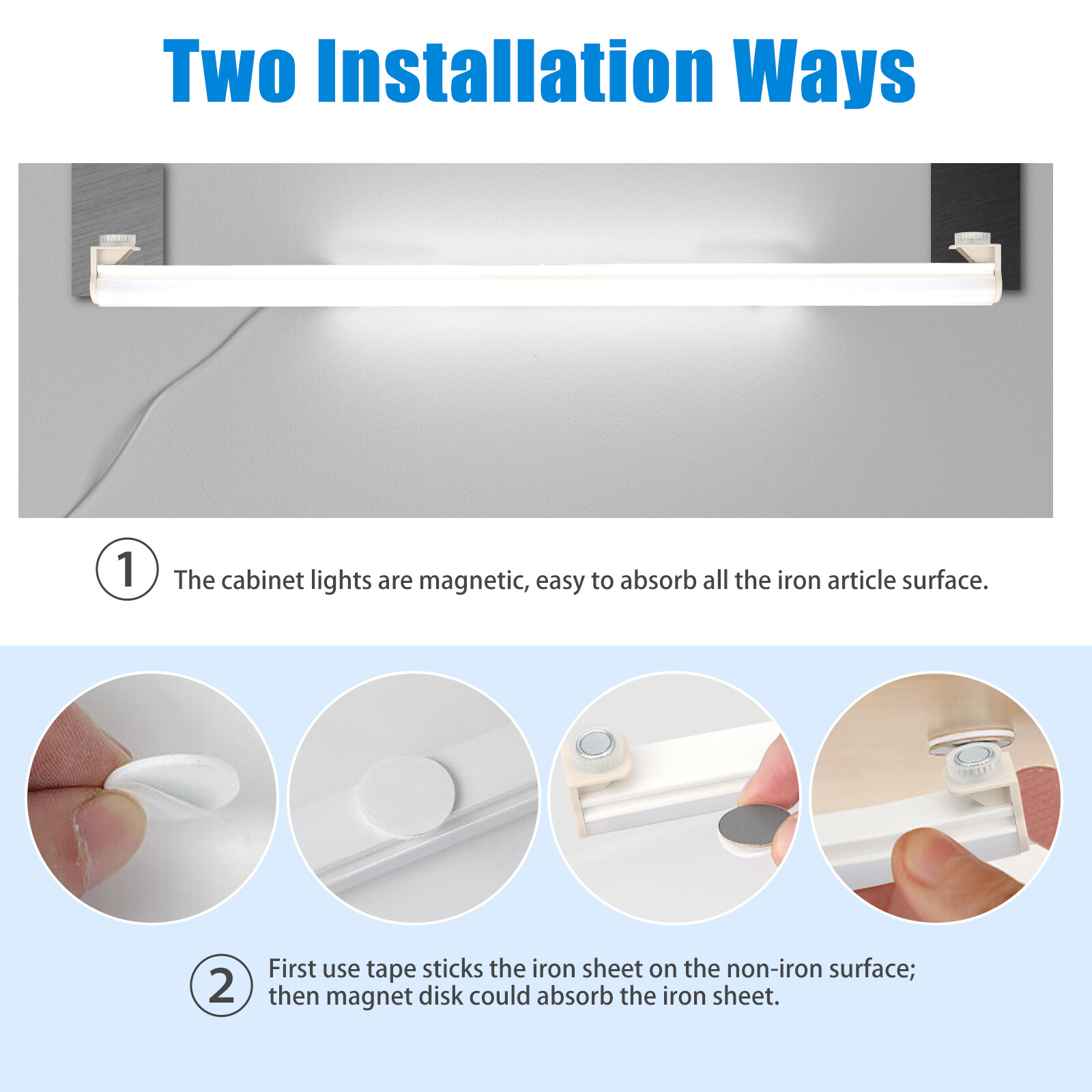 2X LED Kitchen Under Cabinet Closet Shelf Lighting Strip Bar USB Light Lamp Kit