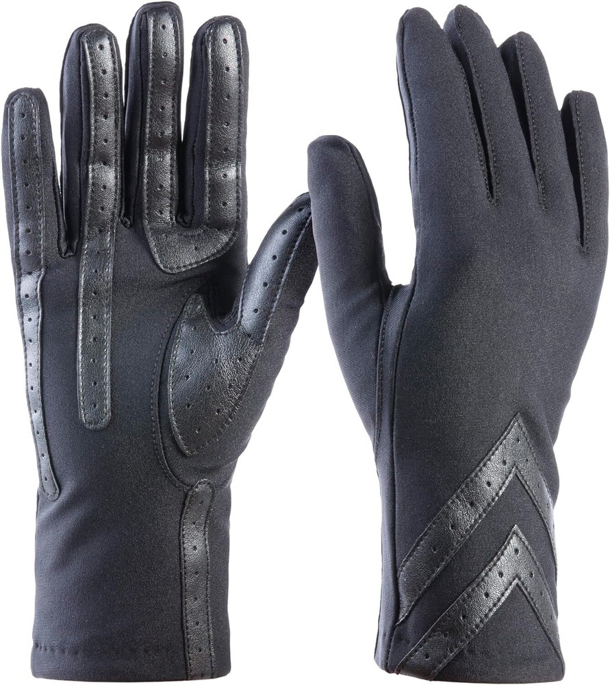 Isotoner Women's Chevron Spandex Gloves Small-Medium, Solid Black - Smartdri