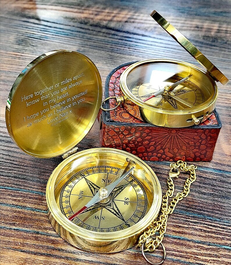 Personalized Compass With Leather Case|Custom Gift Baptism Gift Christmas Gift