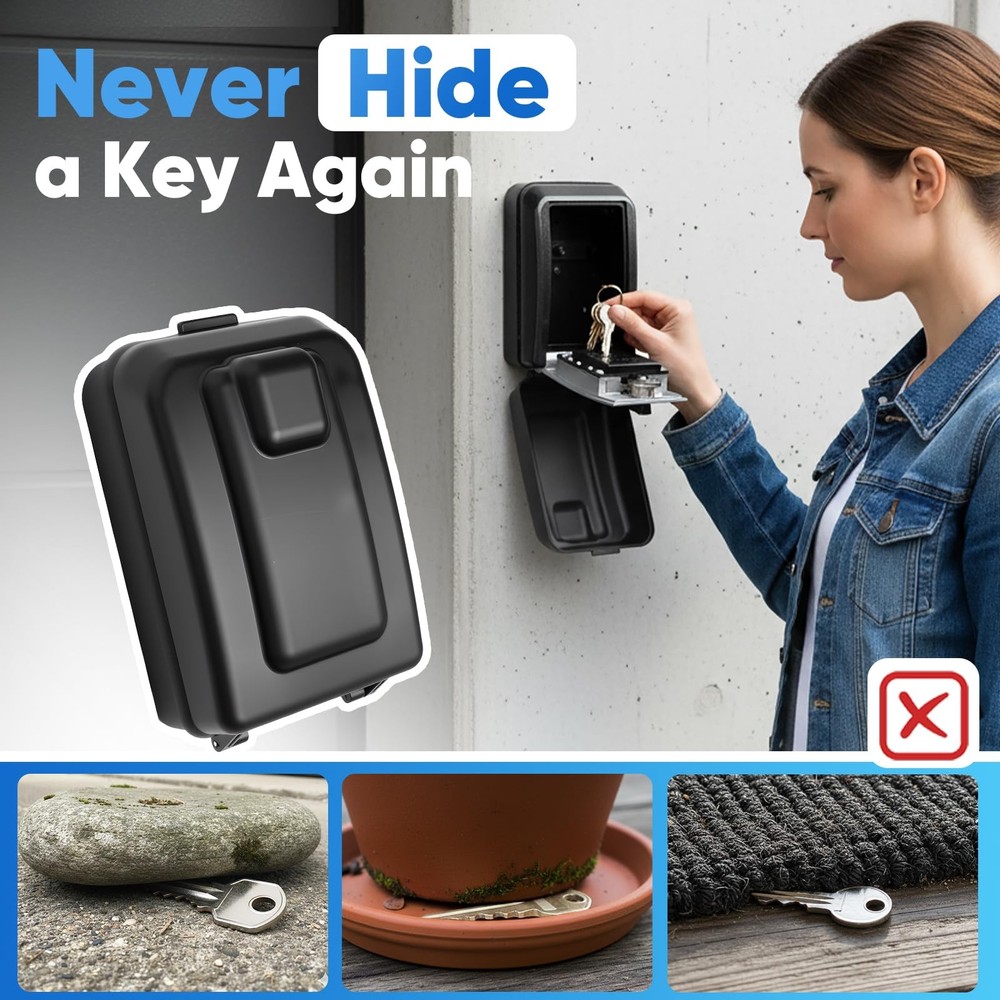 Wall Mount Key Lock Box with 12Digit Resettable Combination, Weatherproof Out...
