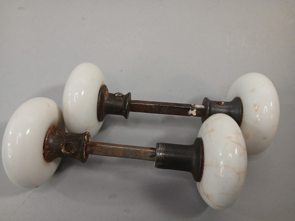 Antique Door Mortise Latch Hardware/Porcelain Knobs Lot