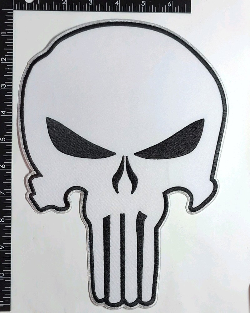 Punisher Skull Patch 11" White BlacknPatch Iron On Sew High Quality New Patch