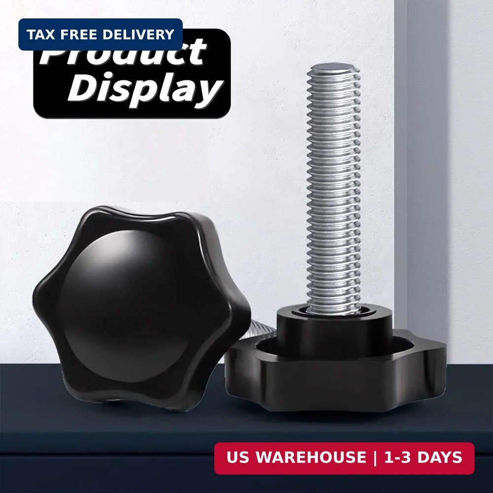 M6x20mm - 1.0 Threads Black Star Knobs, 16 PCS Threaded Knurled Thumb Nuts for M