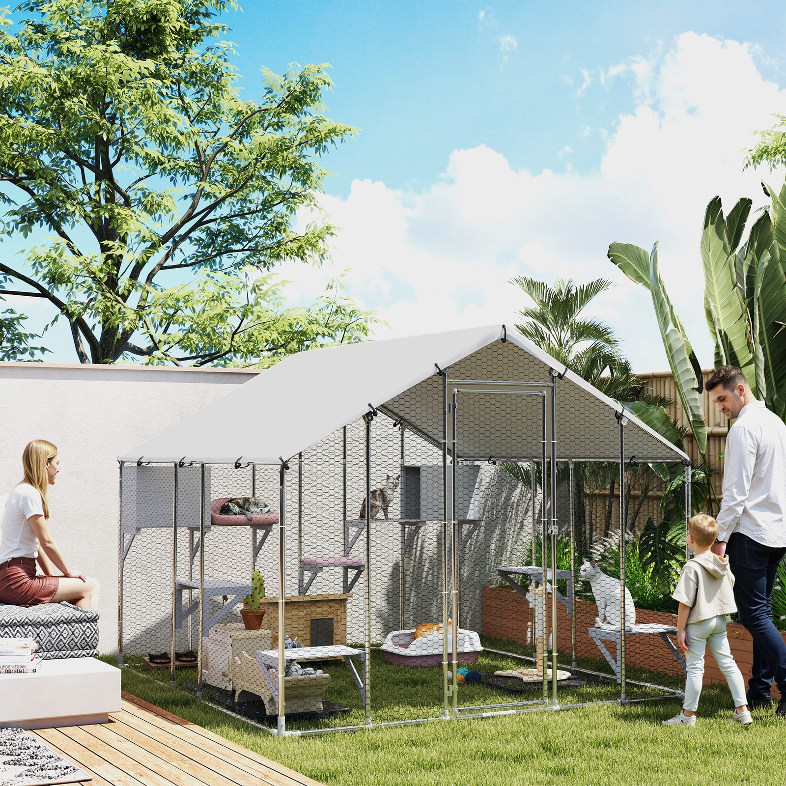 94.5" Extra Large Catio, Outdoor Cat Enclosure with Waterproof Cover