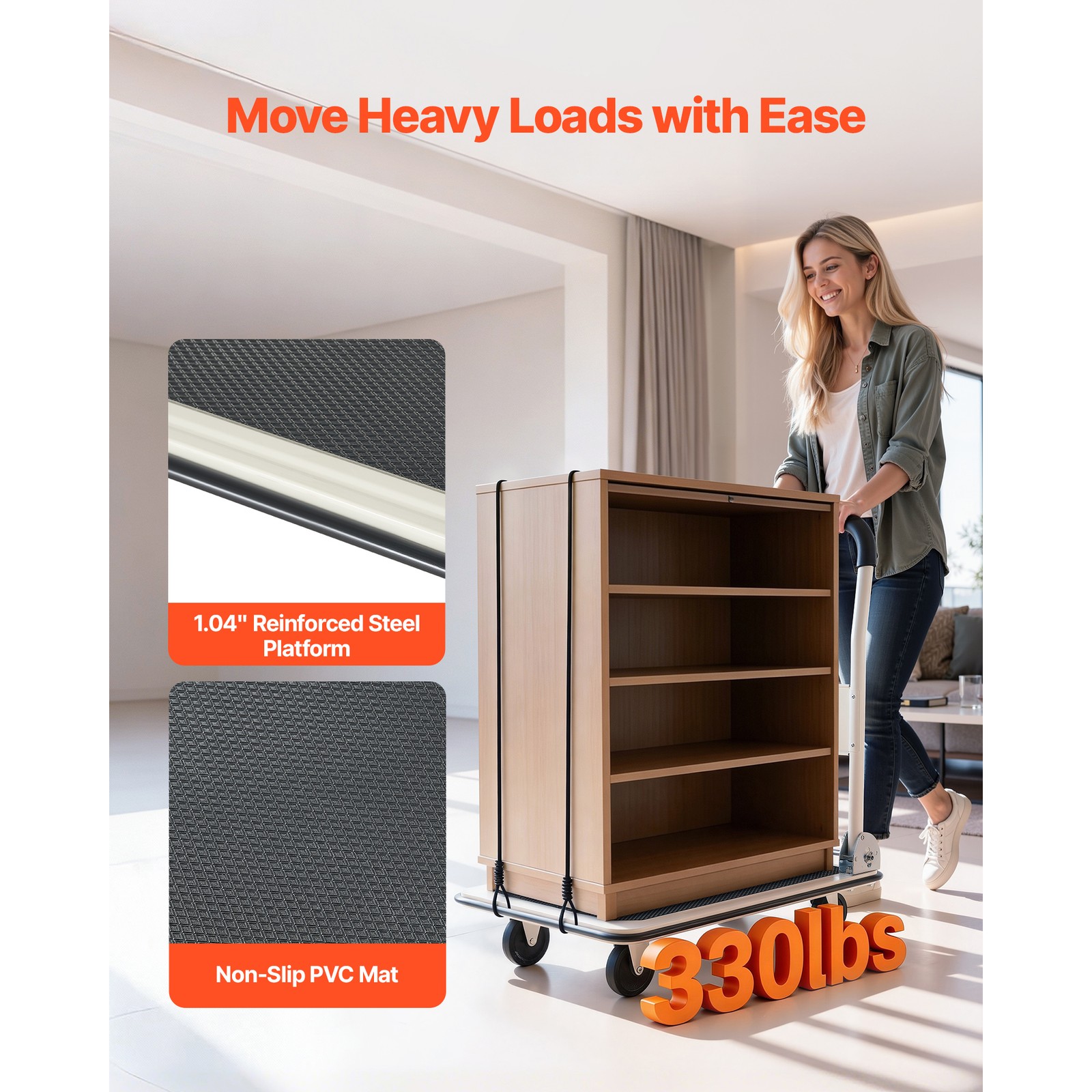 Uimoso Foldable Push Cart Dolly 330lbs Capacity with Wheels and Folding Platform