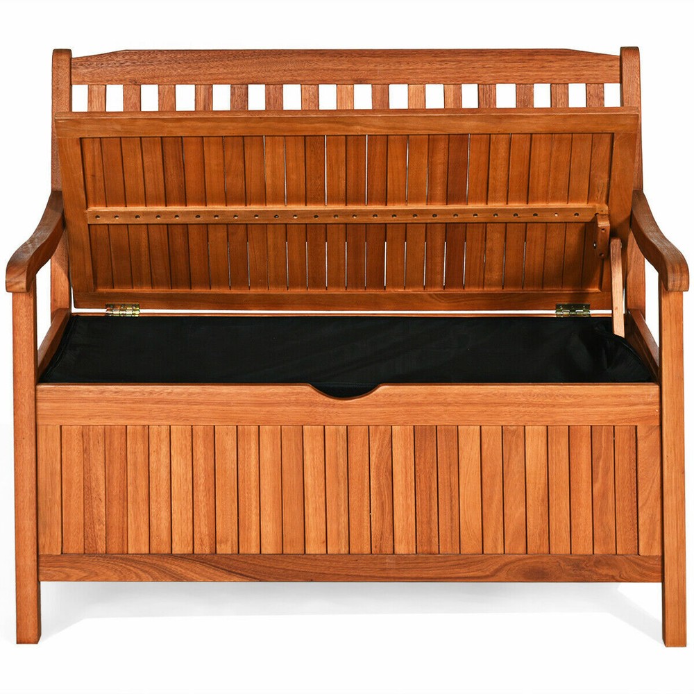 42" Storage Bench Deck Box Solid Wood Seating Container Tools Toys W/Backrest