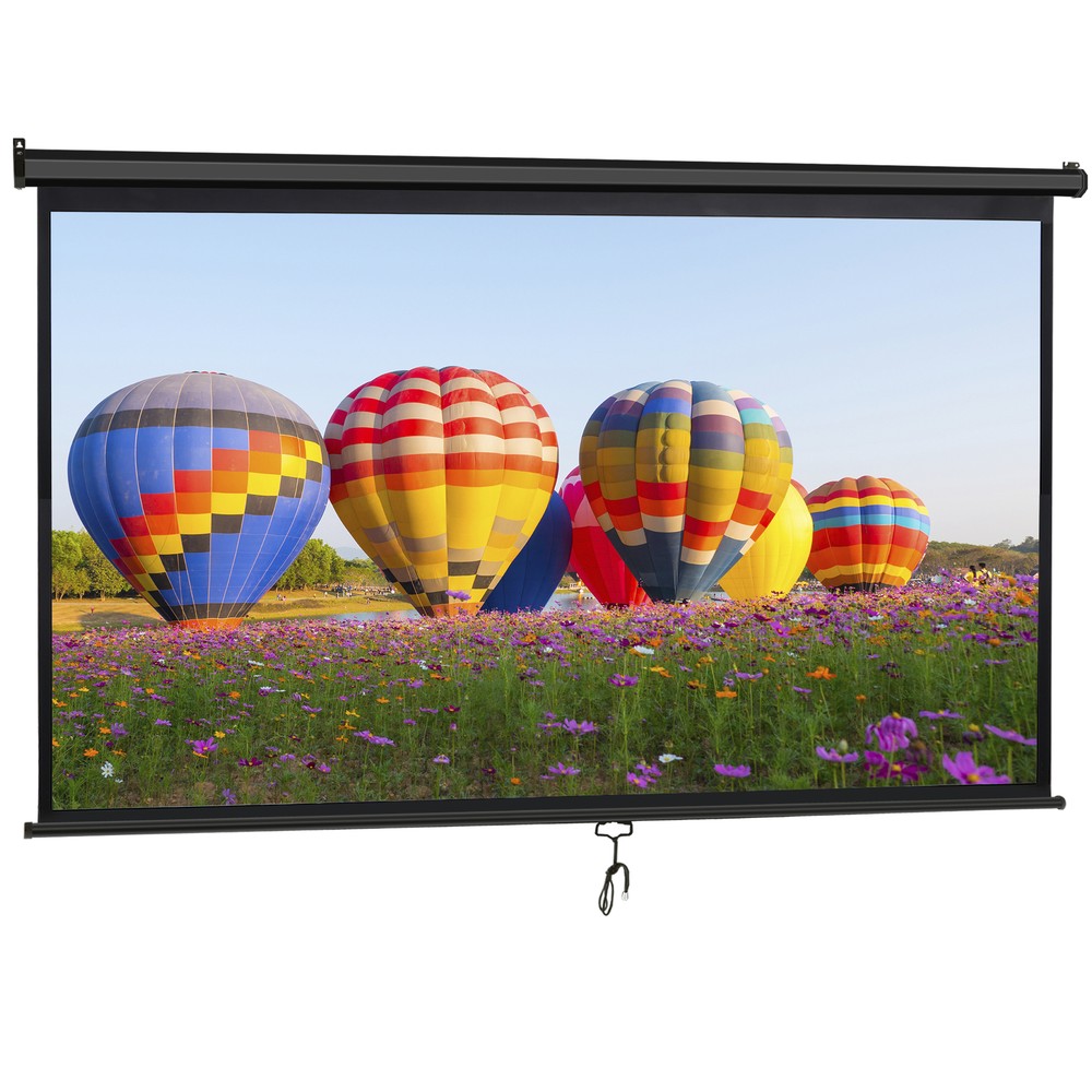 Black 80" Manual Pull Down Projector Screen HD Home Movie Theater Compact Use