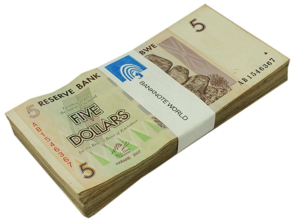 Zimbabwe 5 Dollars, 2007, P-66, Used X 100 PCS Bundle Pack