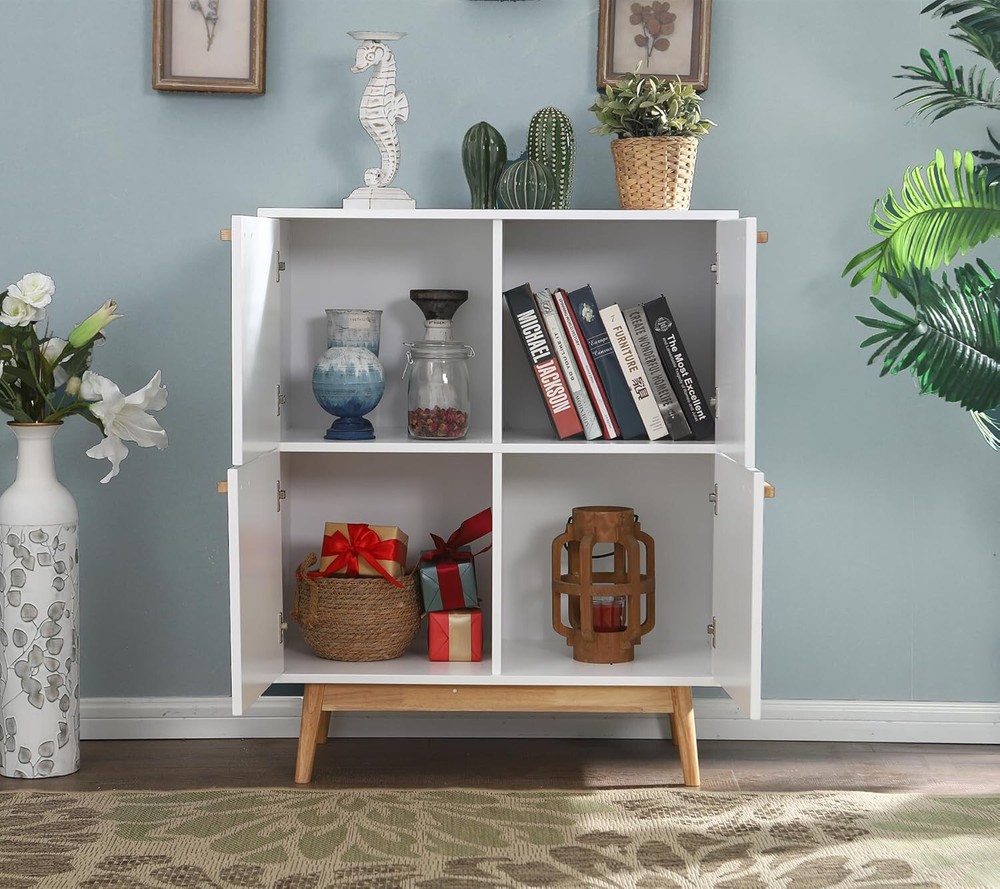 Modern Sideboard Buffet Cabinet Kitchen Storage Cabinet with 4 Doors Solid Wood