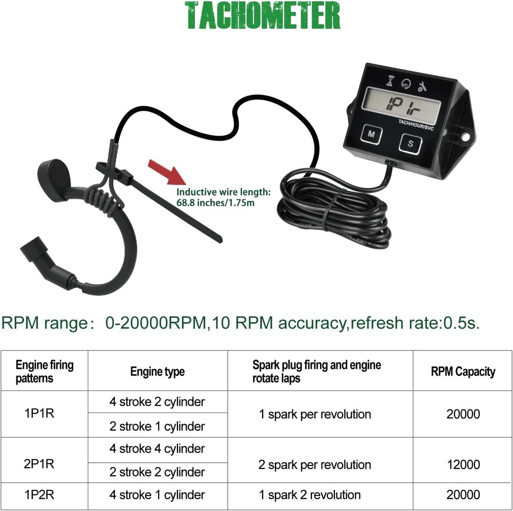 Digital Inductive Tachometer & Hour Meter for Lawn Mowers & Generators