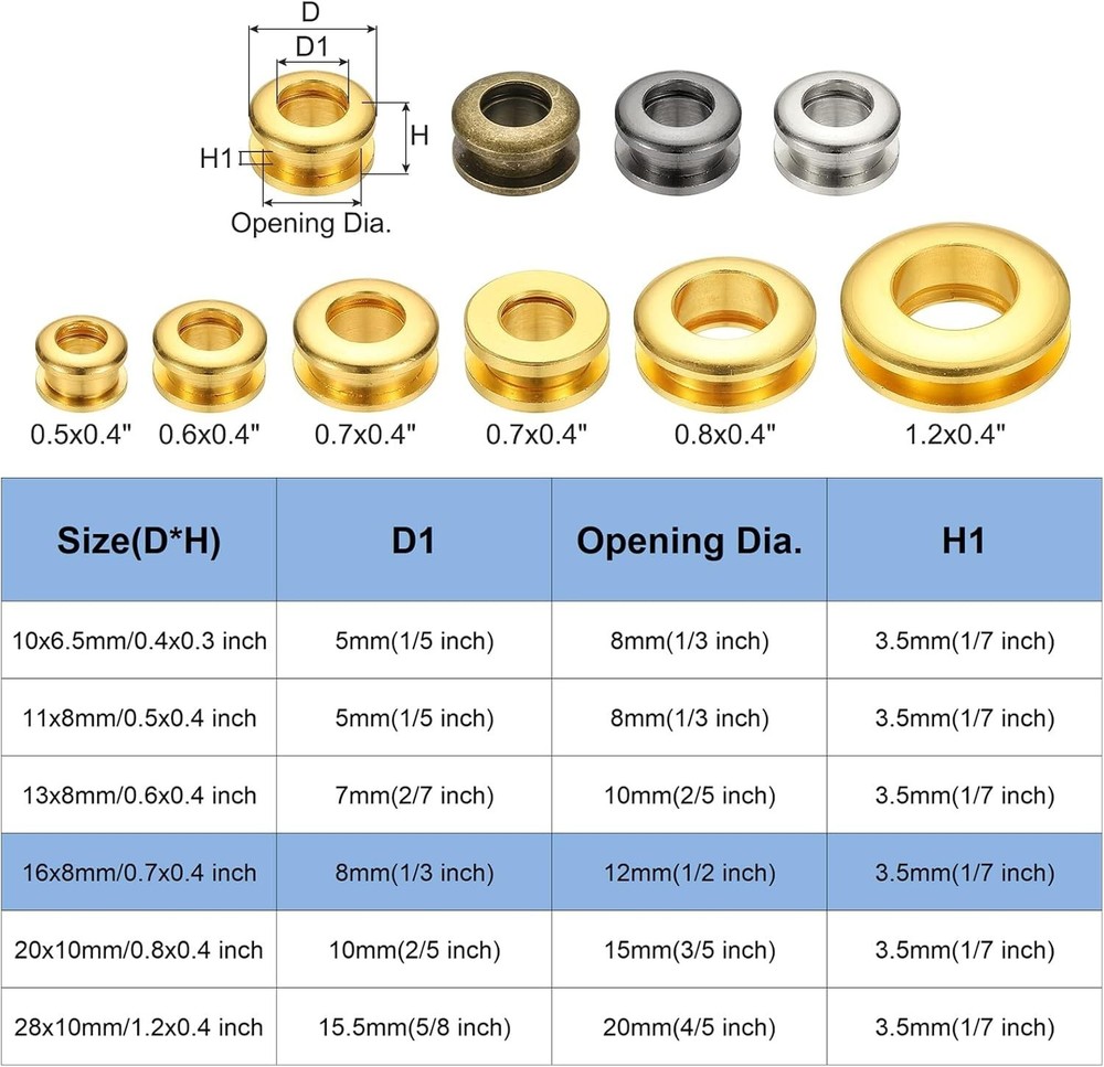 PATIKIL 8mm Solid Brass Eyelets Grommets w/ Washer Bronze 6pc