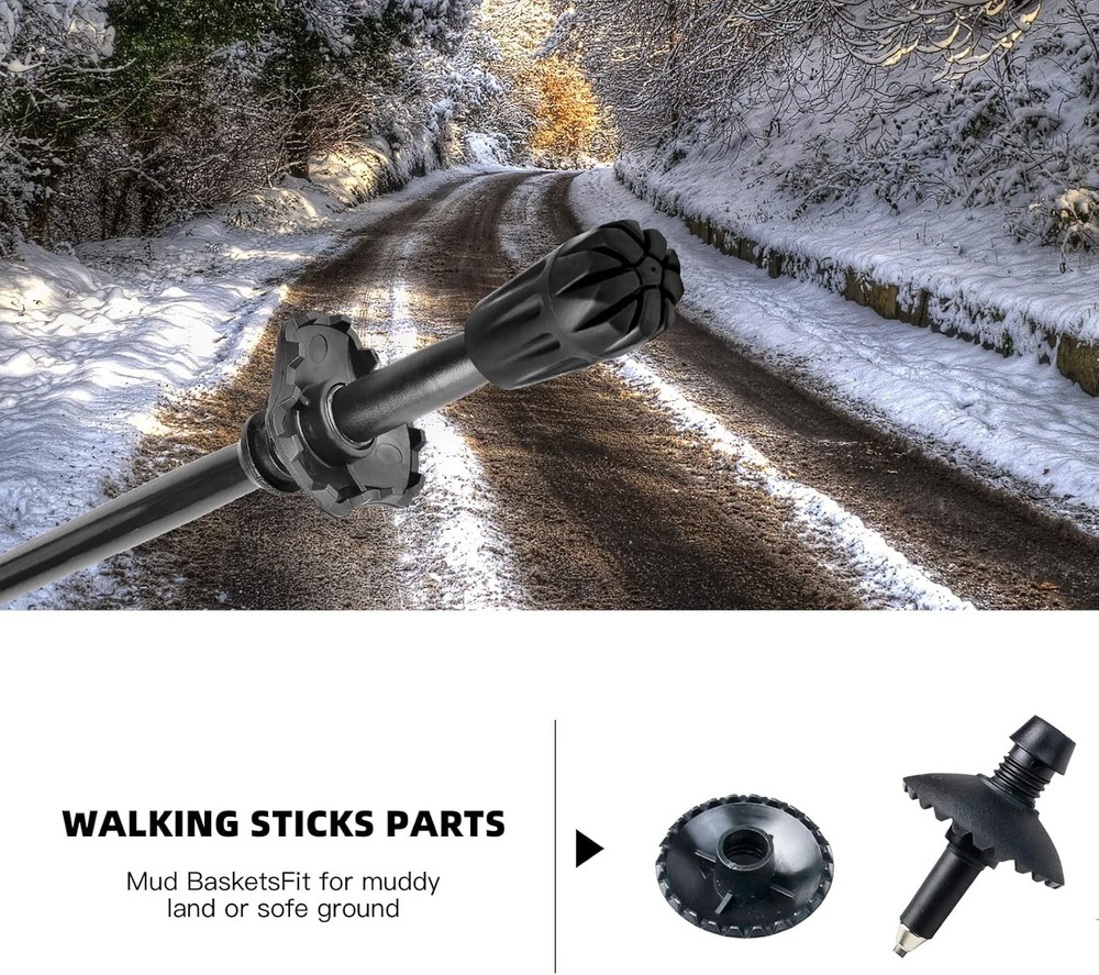 6 Pack Hiking Walking Sticks Rubber Tips, Snow Baskets, or Replacement Tips Prot