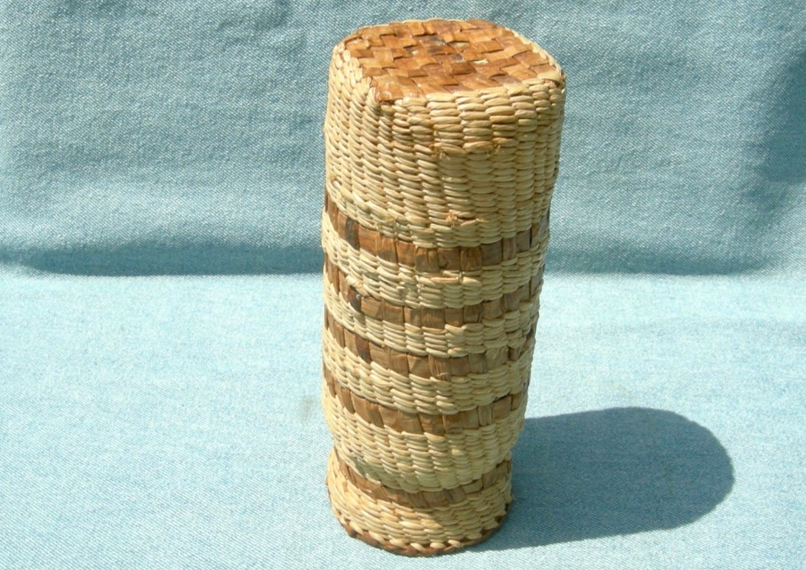 antique PACIFIC NW NATIVE AMERICAN NOOTKA, MAKAH HANDMADE BASKETRY GLASS JAR