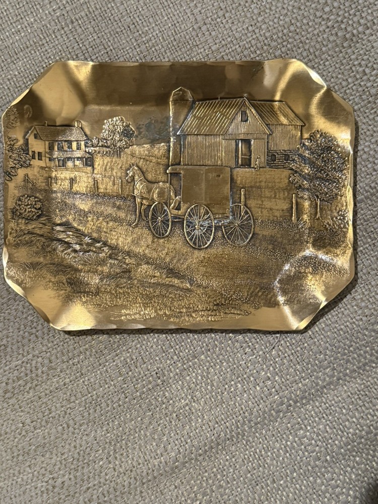 Vintage Wendell August Forge solid Bronze Tray Amish Farm