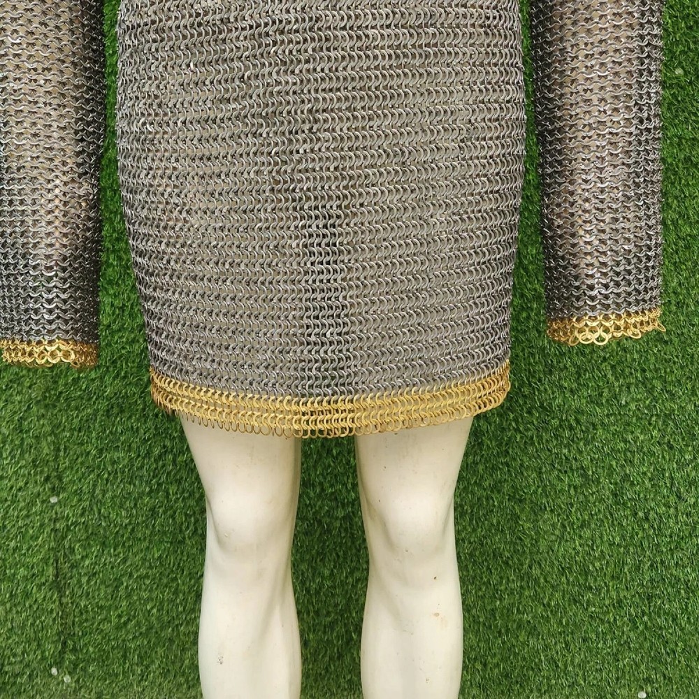 Oiled MS Chainmail Shirt 9mm Flat Riveted | Brass Rows | XXL