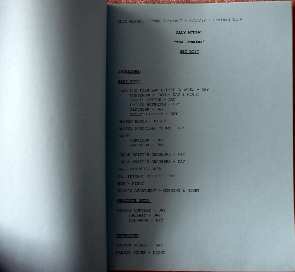 7 Original Ally McBeal Screenplays Scripts Including The Playing Field, Inmates.