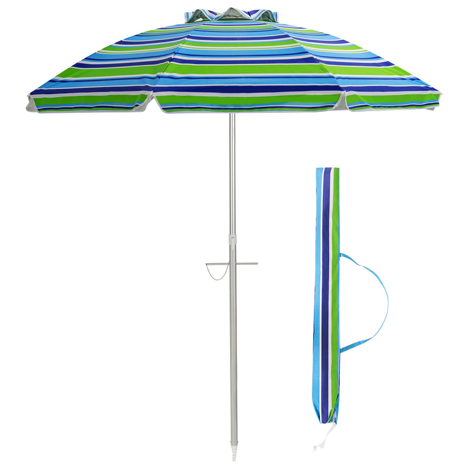 6.5Ft Beach Umbrella w/ Tilt Mechanism Sand Anchor Carrying Bag Blue + Green
