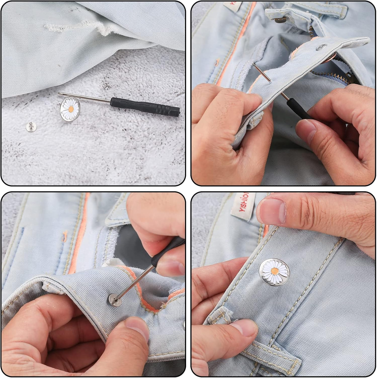 50 Pcs Jean Buttons Replacement Kit, 17Mm Metal Snap Denim Buttons for Pants