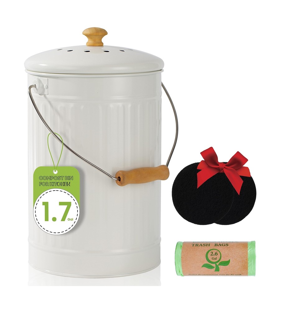 1.7 Gallon Kitchen Compost Bin, Indoor Countertop Compost Bin with Lid, 100% ...