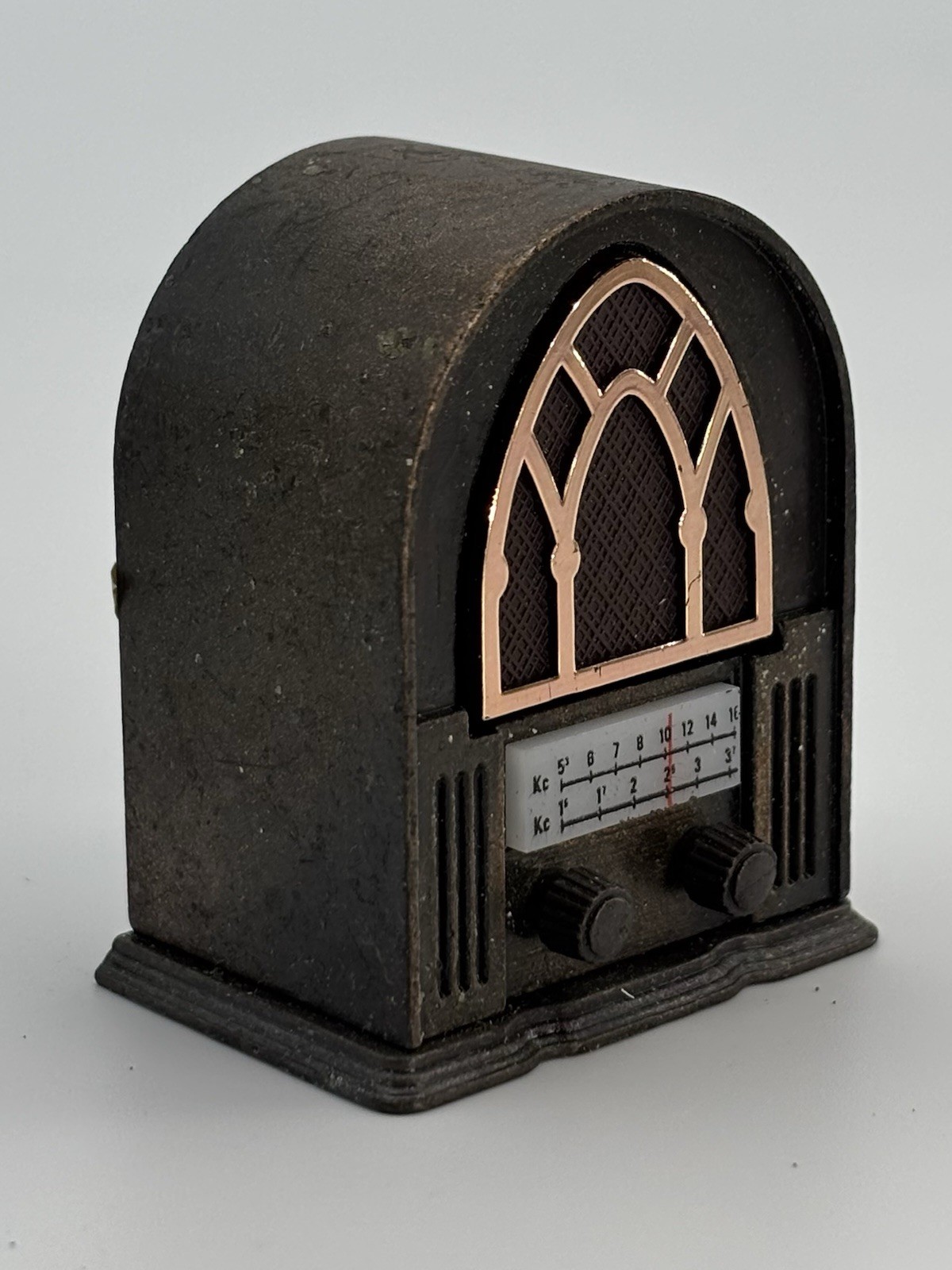 Vintage Play Me #974 Die Cast Metal Cathedral Radio Pencil Sharpener Spain w/Box