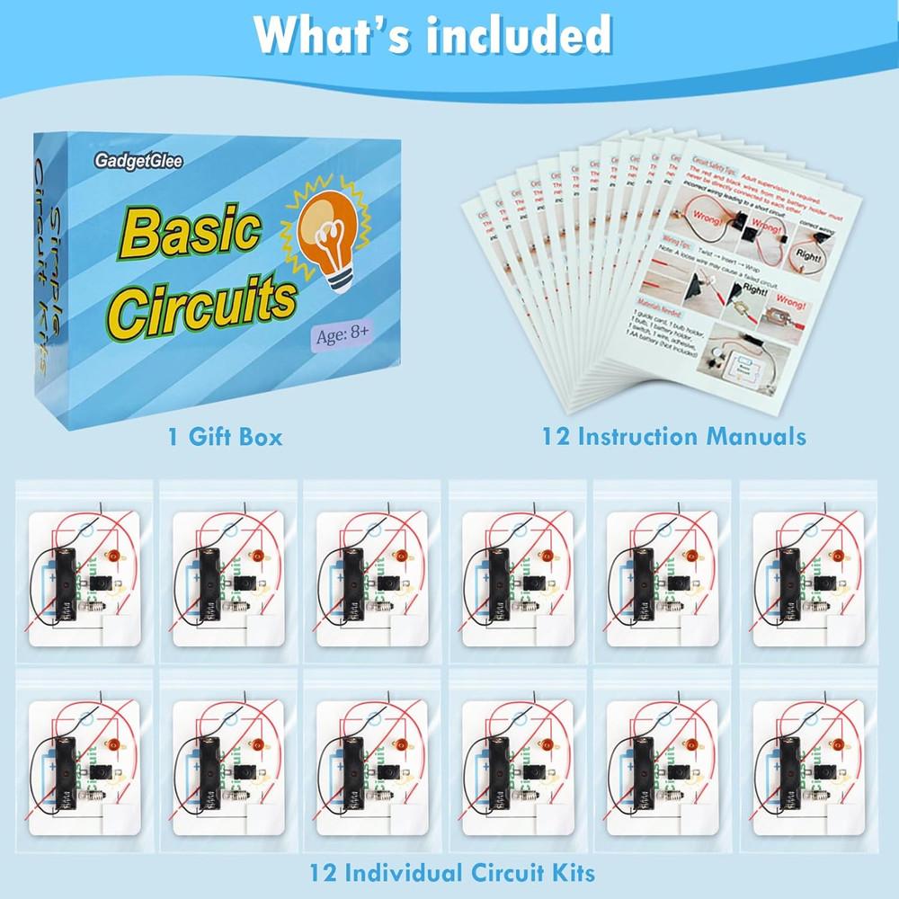 12 Bulk Electric Circuit Kit for Kids Age 8-12, Basic Circuits Science Light Bul