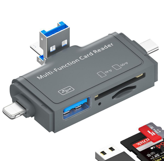 Portable 7 In 1 Memory Card Reader USB/Micro-USB/Type-C TF SD OTG Card Reader